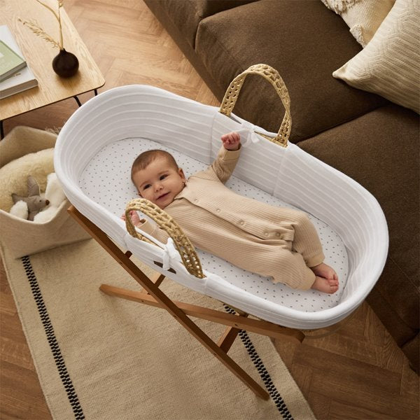 Organic Ripple Knit Moses Basket & Mattress White