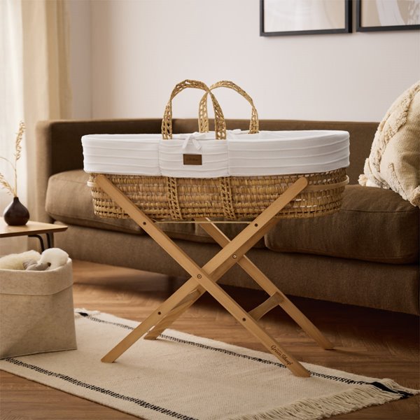 Organic Ripple Knit Moses Basket & Mattress White
