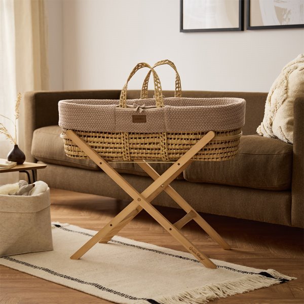 Organic Wheat Knit Moses Basket & Mattress Truffle