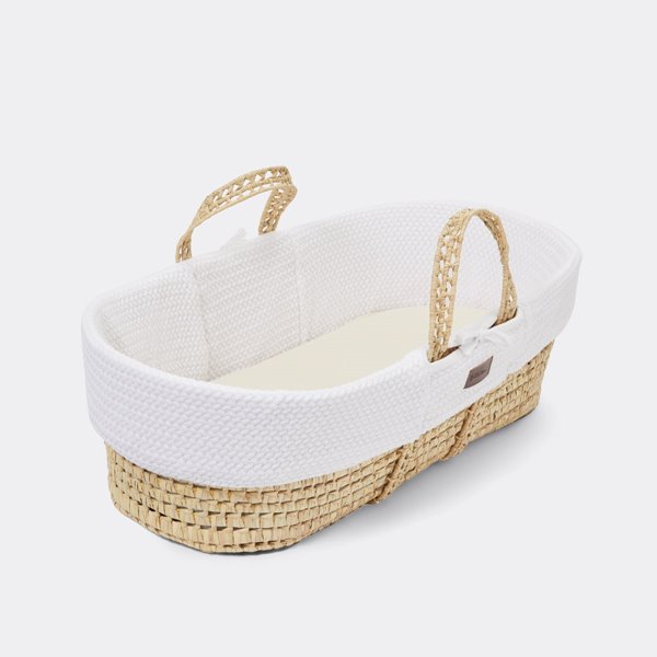 Organic Wheat Knit Moses Basket & Mattress White