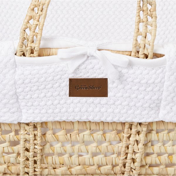 Organic Wheat Knit Moses Basket & Mattress White