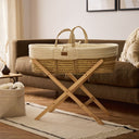 Organic Ripple Knit Moses Basket, Mattress & Natural Foldable Stand Linen