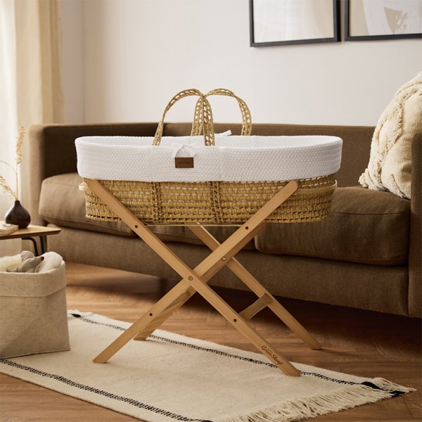 Organic Wheat Knit Moses Basket & Mattress White