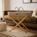 Organic Ripple Knit Moses Basket, Mattress & Natural Foldable Stand Truffle