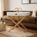 Organic Wheat Knit Moses Basket, Mattress & Natural Foldable Stand White
