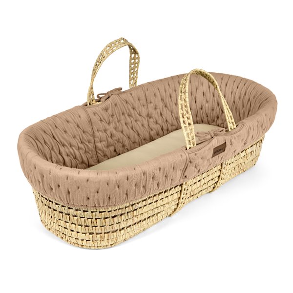 Organic Dimple Quilted Moses Basket, Mattress & Natural Rocking Stand Truffle