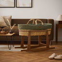 Natural Quilted Rice Moses Basket, Mattress & Walnut Rocking Stand Juniper