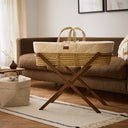 Natural Quilted Rice Moses Basket, Mattress & Walnut Foldable Stand Linen