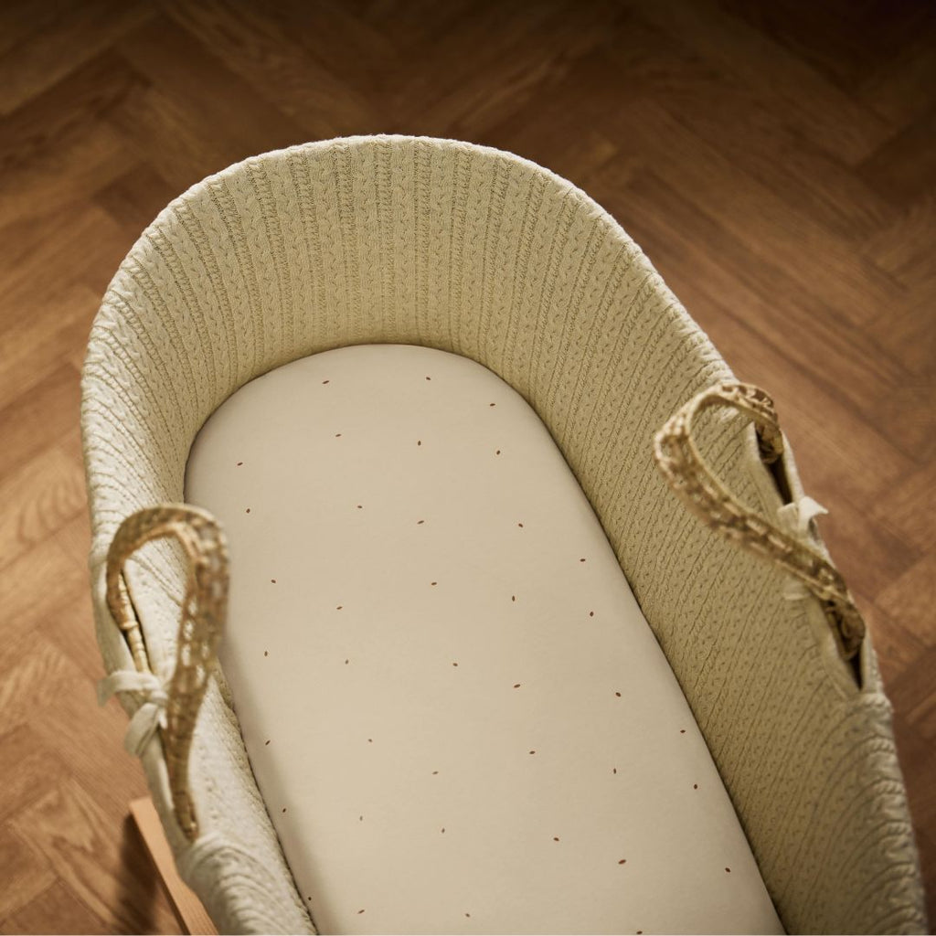 Organic Moses Basket Fitted Sheets in Linen with Cocoa Rice