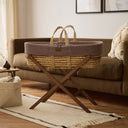 Organic Wheat Knitted Moses Basket, Mattress & Walnut Foldable Stand Cocoa