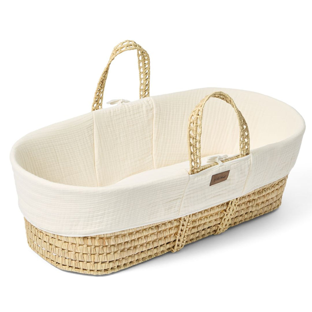 Cotton Muslin Moses Basket, Mattress & Walnut Static Stand Ecru