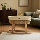 Organic Furrow Knitted Moses Basket, Mattress & Natural Rocking Stand Linen