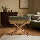 Organic Furrow Knitted Moses Basket, Mattress & Natural Static Stand Juniper