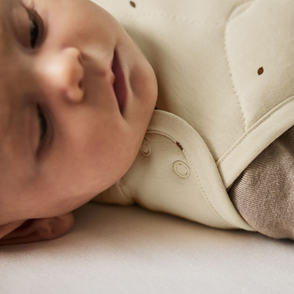 Organic Quilted Baby Sleeping Bag in Linen with Cocoa - 2.5 Tog