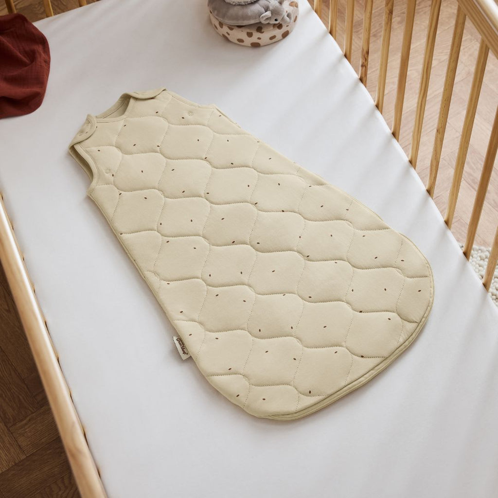 Organic Quilted Baby Sleeping Bag in Linen with Cocoa - 2.5 Tog