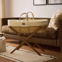 Organic Ripple Knitted Moses Basket, Mattress & Walnut Foldable Stand Linen