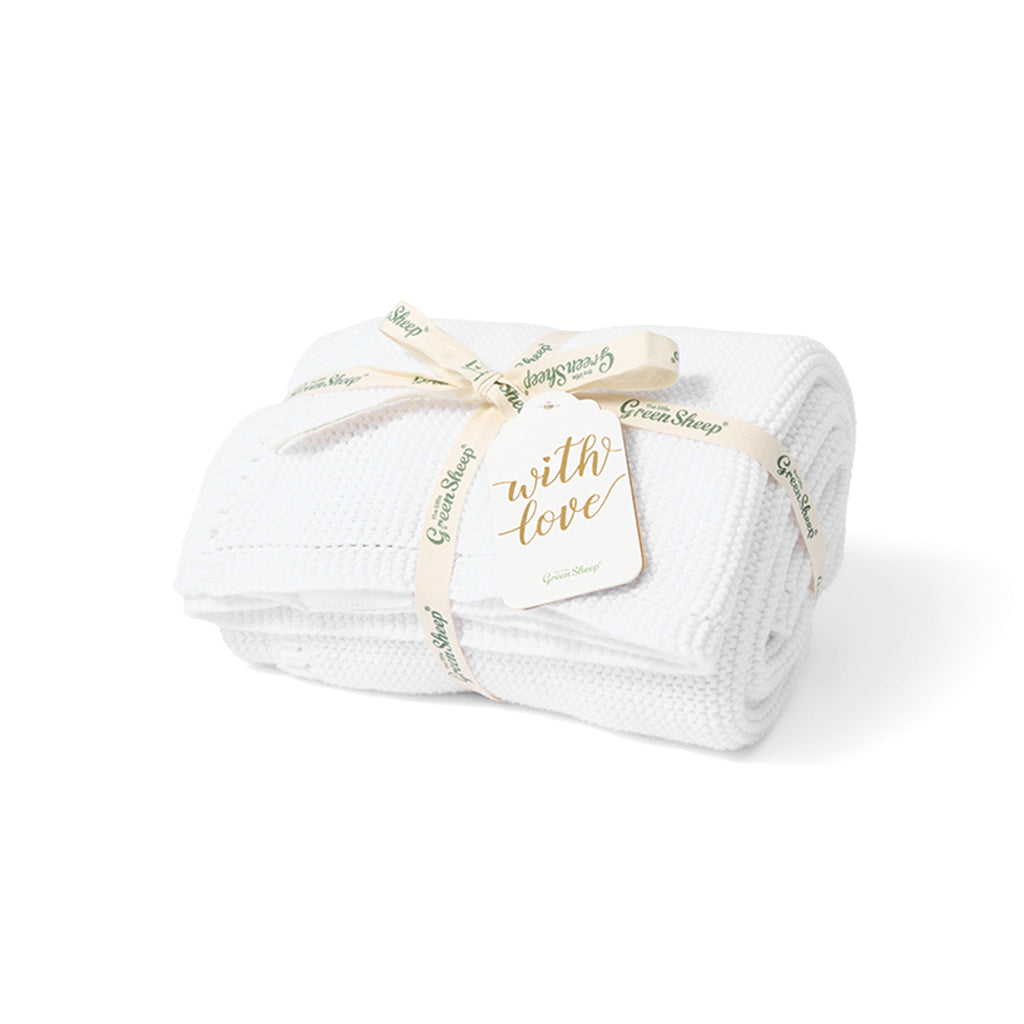 Organic Knitted Cellular Baby Blanket White