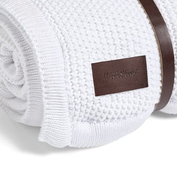 Little Green Sheep Baby blanket Organic Knitted Fleece Baby Blanket White