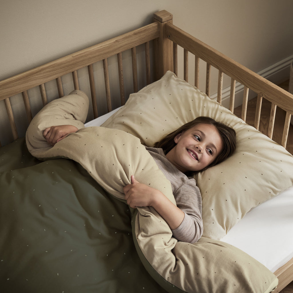 Reversible Cot Bed Duvet Cover & Pillow Case Set in Juniper and Linen