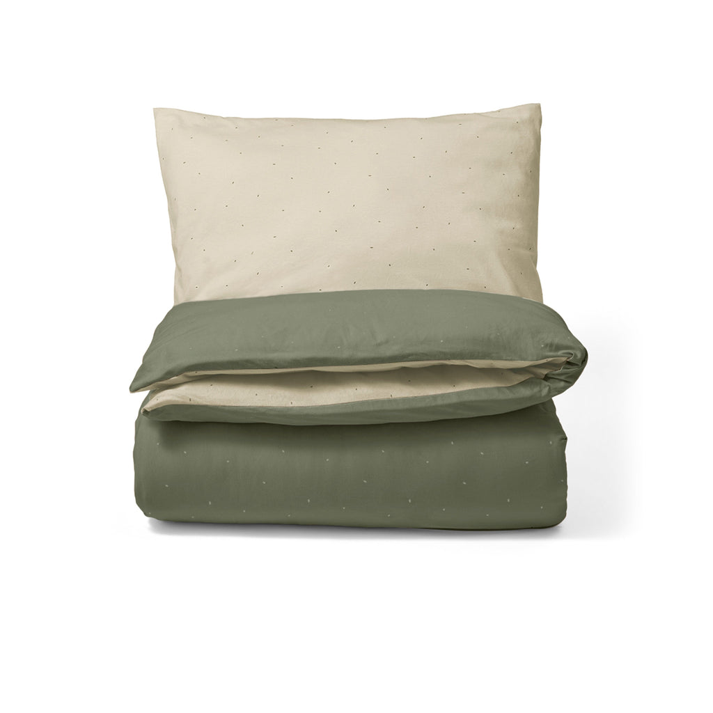 Little Green Sheep Cot Bed Duvet & Pillow Reversible Cot Bed Duvet Cover & Pillow Case Set in Juniper and Linen