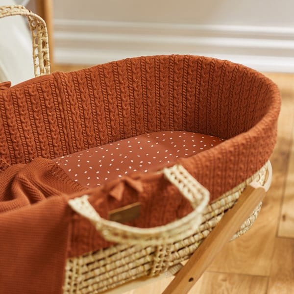 Little Green Sheep Moses Basket Fitted Sheet Organic Moses Basket Fitted Sheet - Terracotta Rice