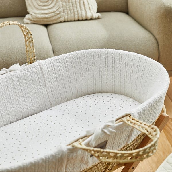 Little Green Sheep Moses Basket Fitted Sheet Organic Moses Basket Fitted Sheet - White Rice