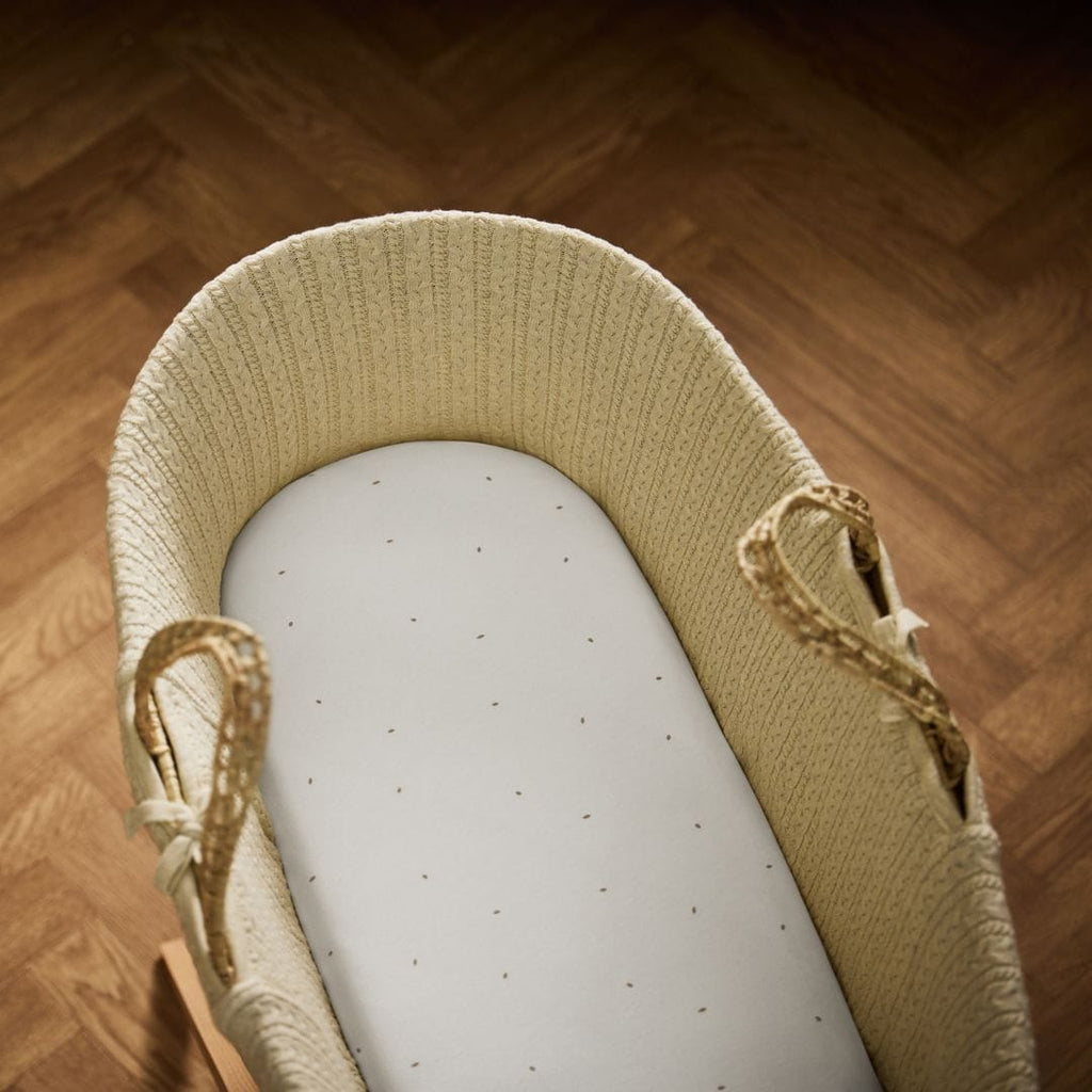 Organic Moses Basket Fitted Sheets in White with Truffle Rice