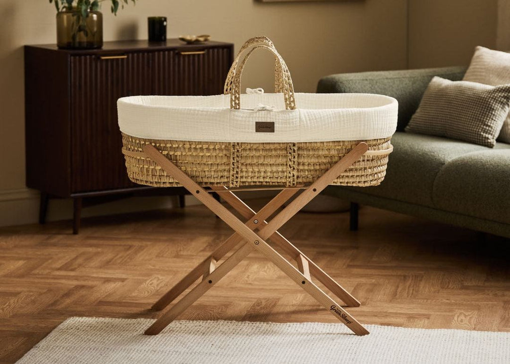 Little Green Sheep Moses Basket & Mattress Cotton Muslin Moses Basket & Mattress Ecru