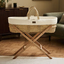 Cotton Muslin Moses Basket, Mattress & Natural Foldable Stand Ecru