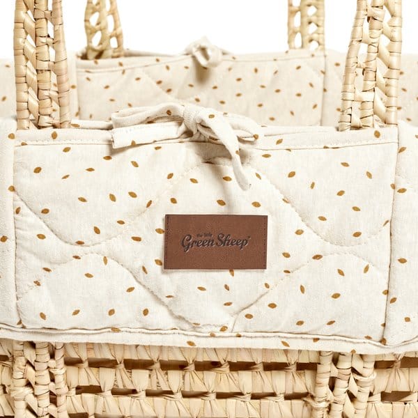 Natural Quilted Moses Basket & Mattress Linen Rice