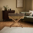 Organic Furrow Knitted Moses Basket, Mattress & Natural Foldable Stand Cocoa