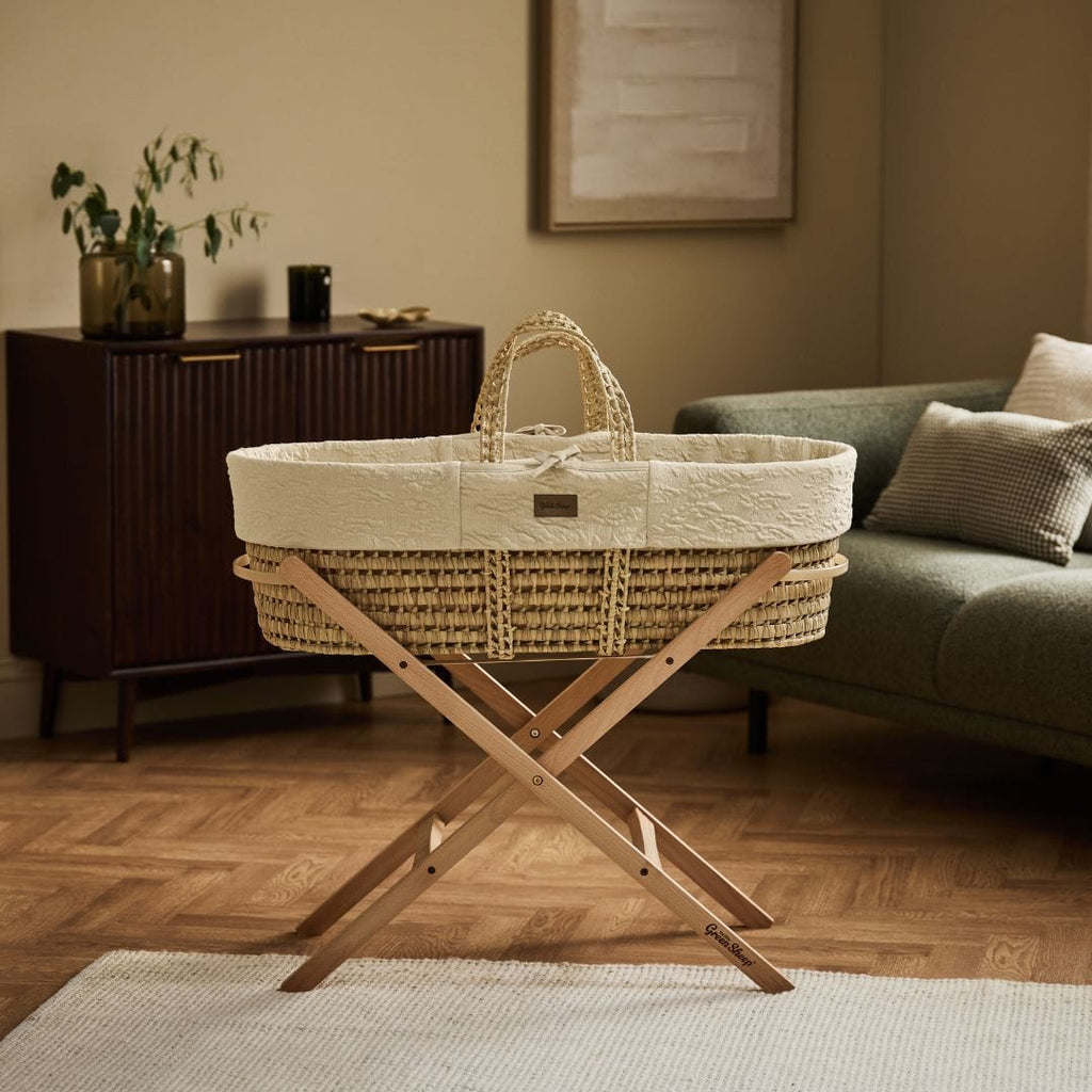 Little Green Sheep Moses Basket & Mattress Organic Furrow Knit Moses Basket & Mattress Linen