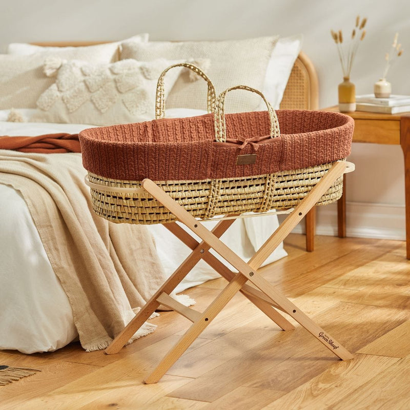 Little Green Sheep Moses Basket & Mattress Organic Knitted Moses Basket & Mattress Terracotta