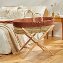 Organic Knitted Moses Basket, Mattress & Natural Foldable Stand Terracotta