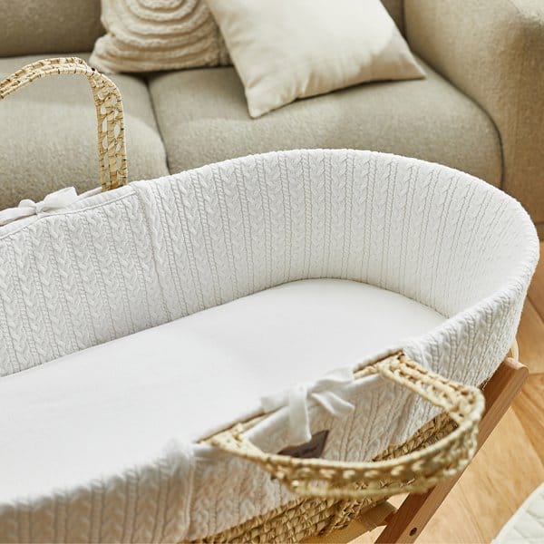 Organic Knitted Moses Basket & Mattress White