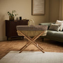 Organic Rice Quilt Moses Basket, Mattress & Natural Foldable Stand Cocoa with Ebony