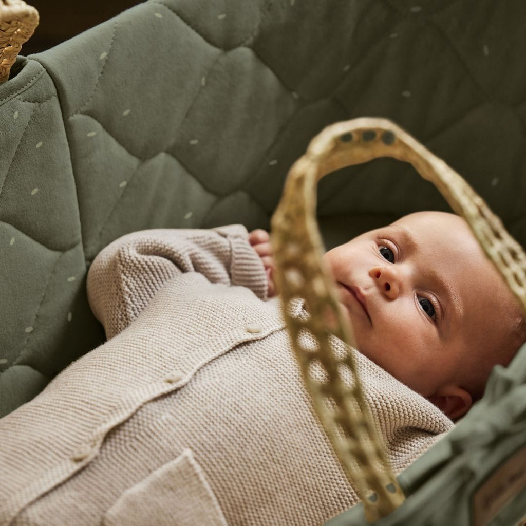 Organic Quilt Moses Basket Replacement Liner - Juniper Sage Rice