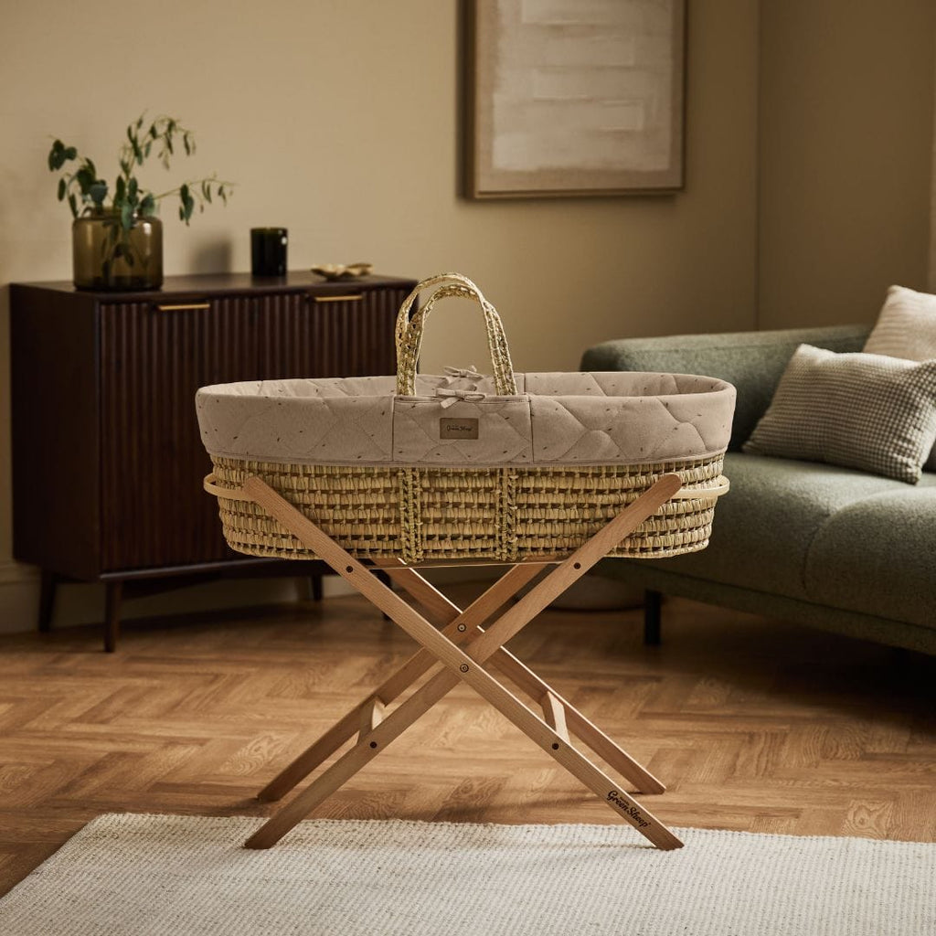Little Green Sheep Moses Basket & Mattress Organic Rice Quilt Moses Basket & Mattress Truffle with Cocoa