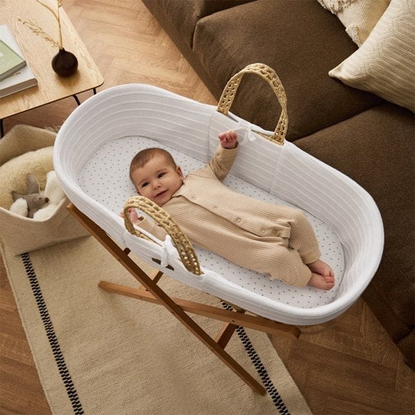 Little Green Sheep Moses Basket & Mattress Organic Ripple Knit Moses Basket & Mattress White