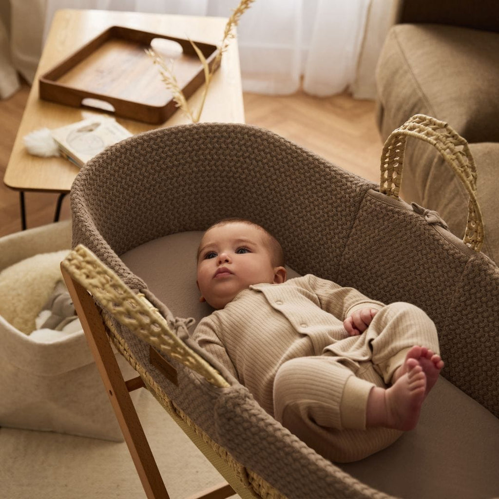 Little Green Sheep Moses Basket & Mattress Organic Wheat Knit Moses Basket & Mattress Cocoa