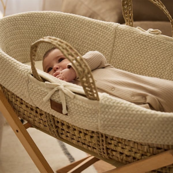 Little Green Sheep Moses Basket & Mattress Organic Wheat Knit Moses Basket & Mattress Linen