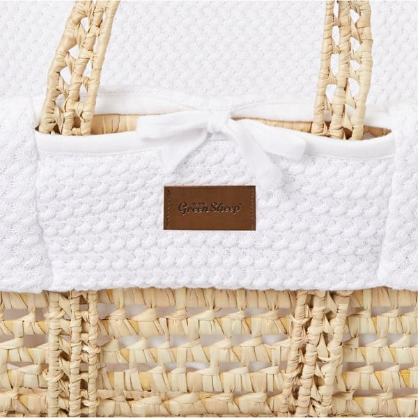Little Green Sheep Moses Basket & Mattress Organic Wheat Knit Moses Basket & Mattress White