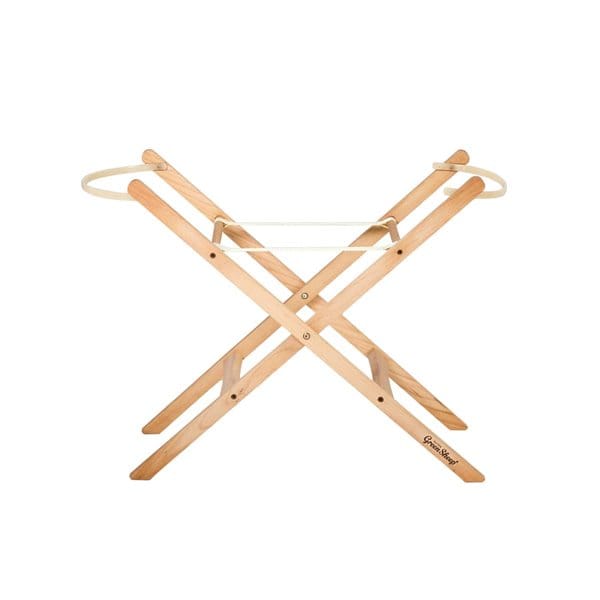 Little Green Sheep Moses Basket, Mattress & Stand Cotton Muslin Moses Basket, Mattress & Natural Foldable Stand Ecru