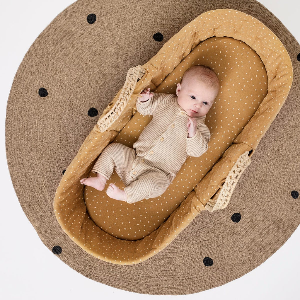 Natural Quilted Moses Basket, Mattress & Natural Foldable Stand Honey