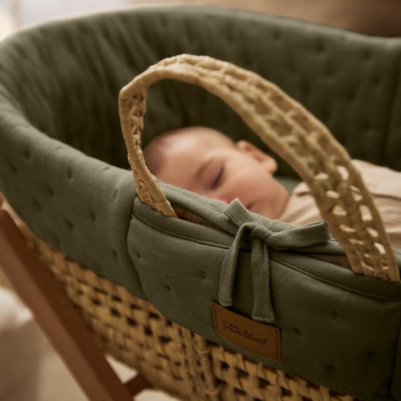 Little Green Sheep Moses Basket, Mattress & Stand Organic Dimple Quilted Moses Basket & Mattress Juniper