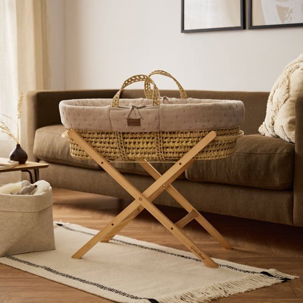 Little Green Sheep Moses Basket, Mattress & Stand Organic Dimple Quilted Moses Basket, Mattress & Natural Foldable Stand Truffle