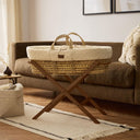 Organic Dimple Quilted Moses Basket, Mattress & Walnut Foldable Stand Linen