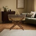 Organic Furrow Knitted Moses Basket, Mattress & Walnut Foldable Stand Cocoa