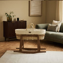 Organic Furrow Knitted Moses Basket, Mattress & Walnut Rocking Stand Linen