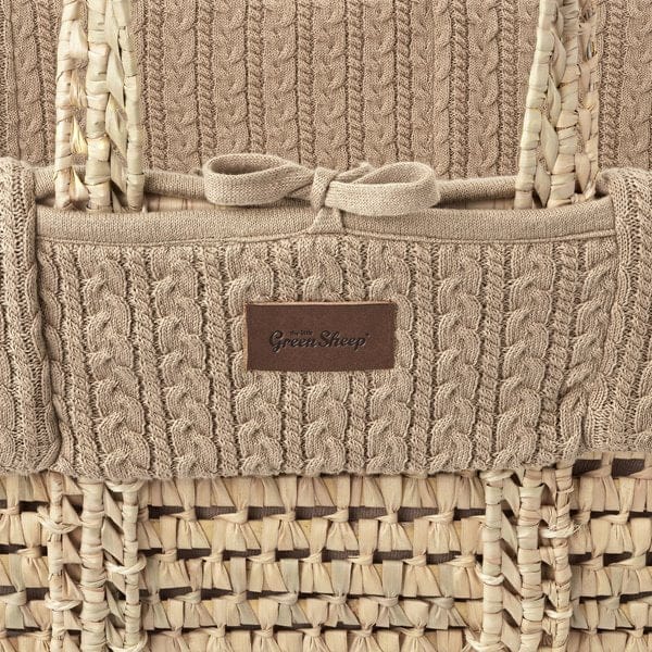 Little Green Sheep Moses Basket, Mattress & Stand Organic Knitted Moses Basket, Mattress & Natural Foldable Stand Truffle